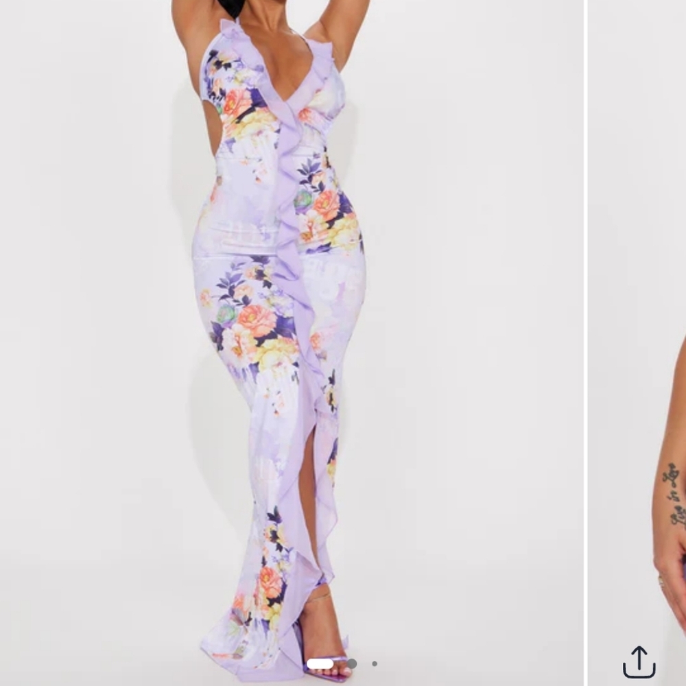 Fashion Nova Lavender Floral Backless Dress